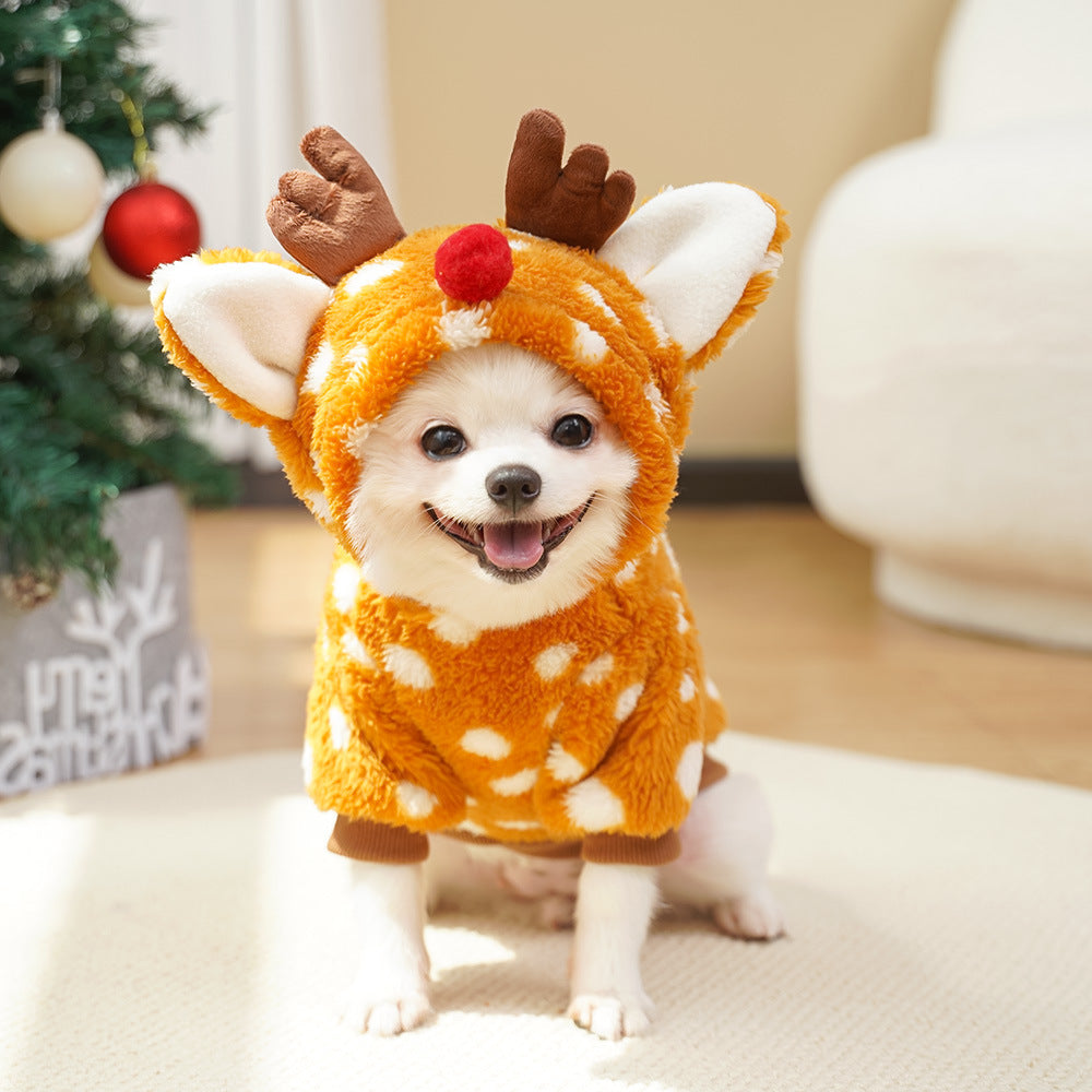 Pet Dog Cat Christmas Cat Clothes Elk Autumn and Winter Plush Medium Dog Fighting Cat Supplies Transformation Clothes