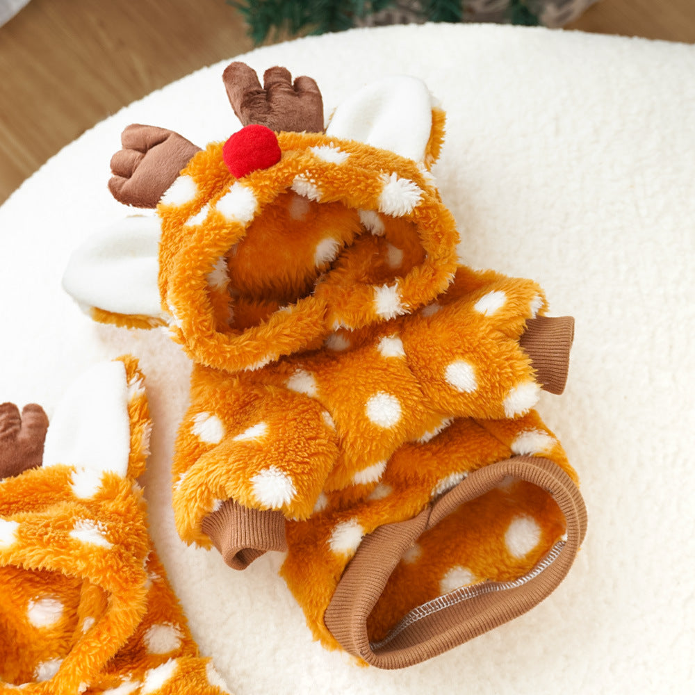 Pet Dog Cat Christmas Cat Clothes Elk Autumn and Winter Plush Medium Dog Fighting Cat Supplies Transformation Clothes