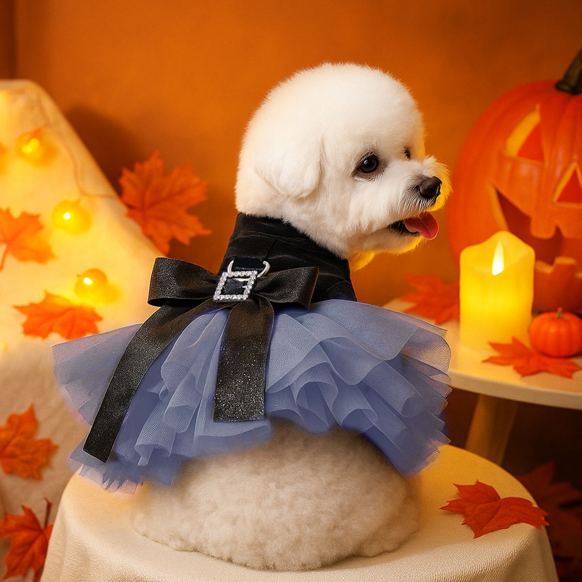 Pet Clothes Spring Autumn Small Dog Puppy Holiday Party Costume Dark Series Phantom Wedding Dress