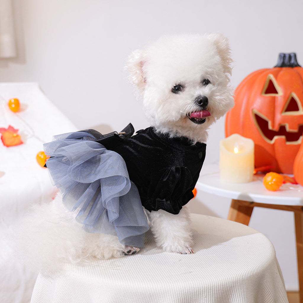 Pet Clothes Spring Autumn Small Dog Puppy Holiday Party Costume Dark Series Phantom Wedding Dress