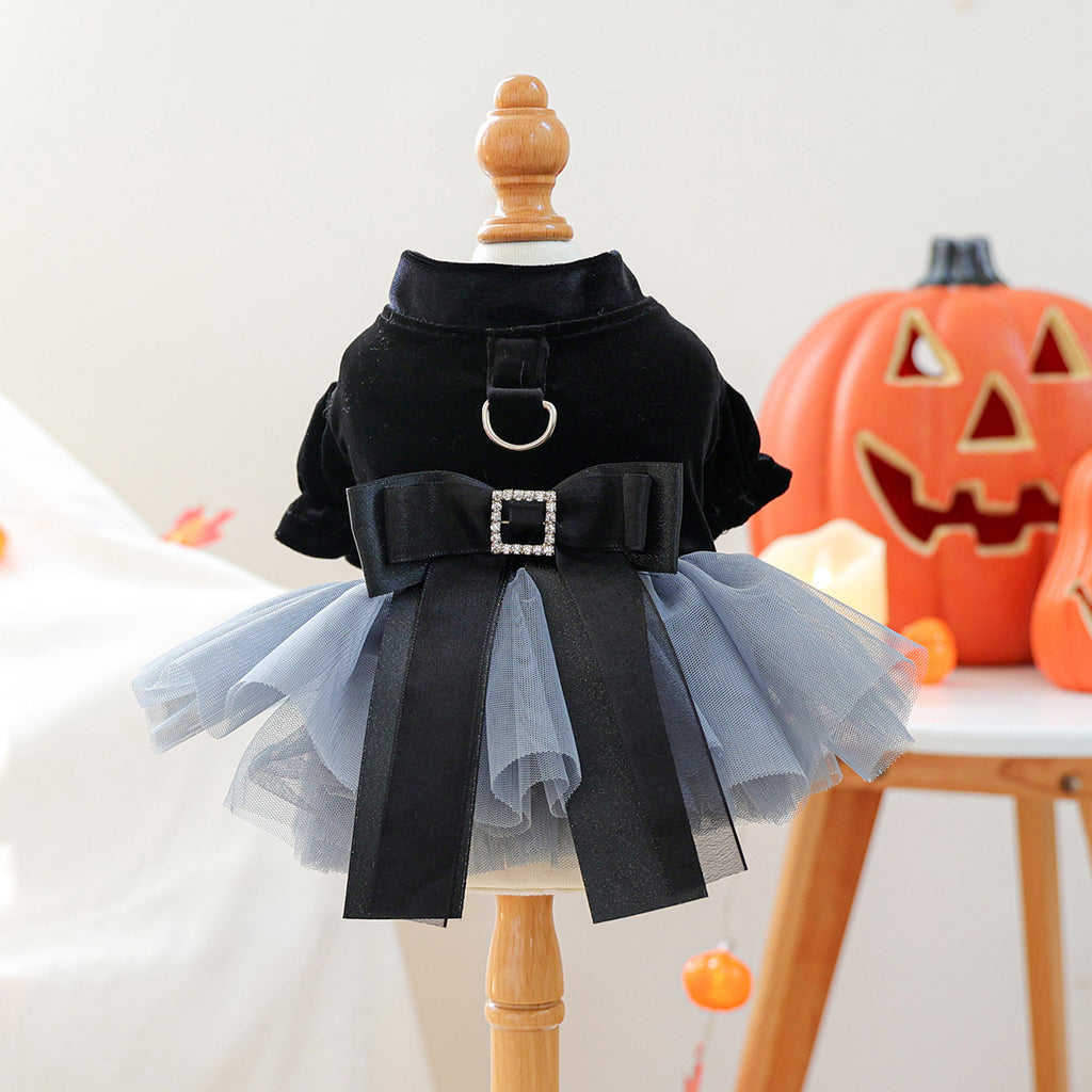 Pet Clothes Spring Autumn Small Dog Puppy Holiday Party Costume Dark Series Phantom Wedding Dress