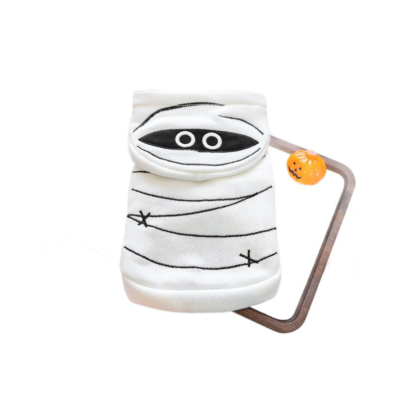Cute Halloween Mummy Hoodie for Small Dogs and Cats, Warm Autumn/Winter Pet Clothing